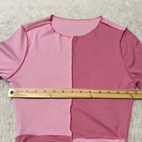 SHEIN Womens Pink Colorblock Ruched LS Bodycon Dress Drawstring Size Medium 6 - Picture 11 of 12